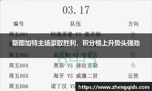 斯图加特主场豪取胜利，积分榜上升势头强劲